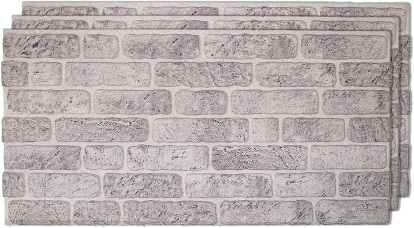 IZODEKOR 3D Wall Panels Brick Effect - Cladding, Stone Look, Styrofoam Facing for Living Room, Kitchen, Bathroom, Balcony, Bedroom and Back of Counter | White Grey (3 Piece Panel) | Covers 16 sq ft