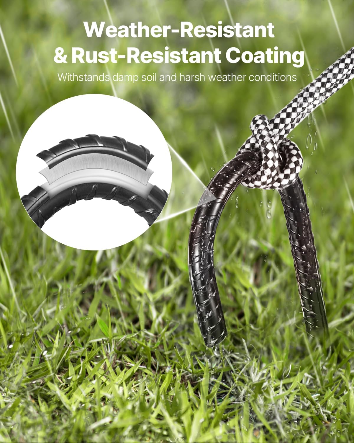 VEVOR Rebar Stakes, 16-Inch, Heavy-Duty 0.4 in Diameter J Hook, Galvanized Steel Ground Anchors with Chisel Point End & Rust-Resistant Coating, for Gardening Support, Fence, Camping Tents (16-Pack)