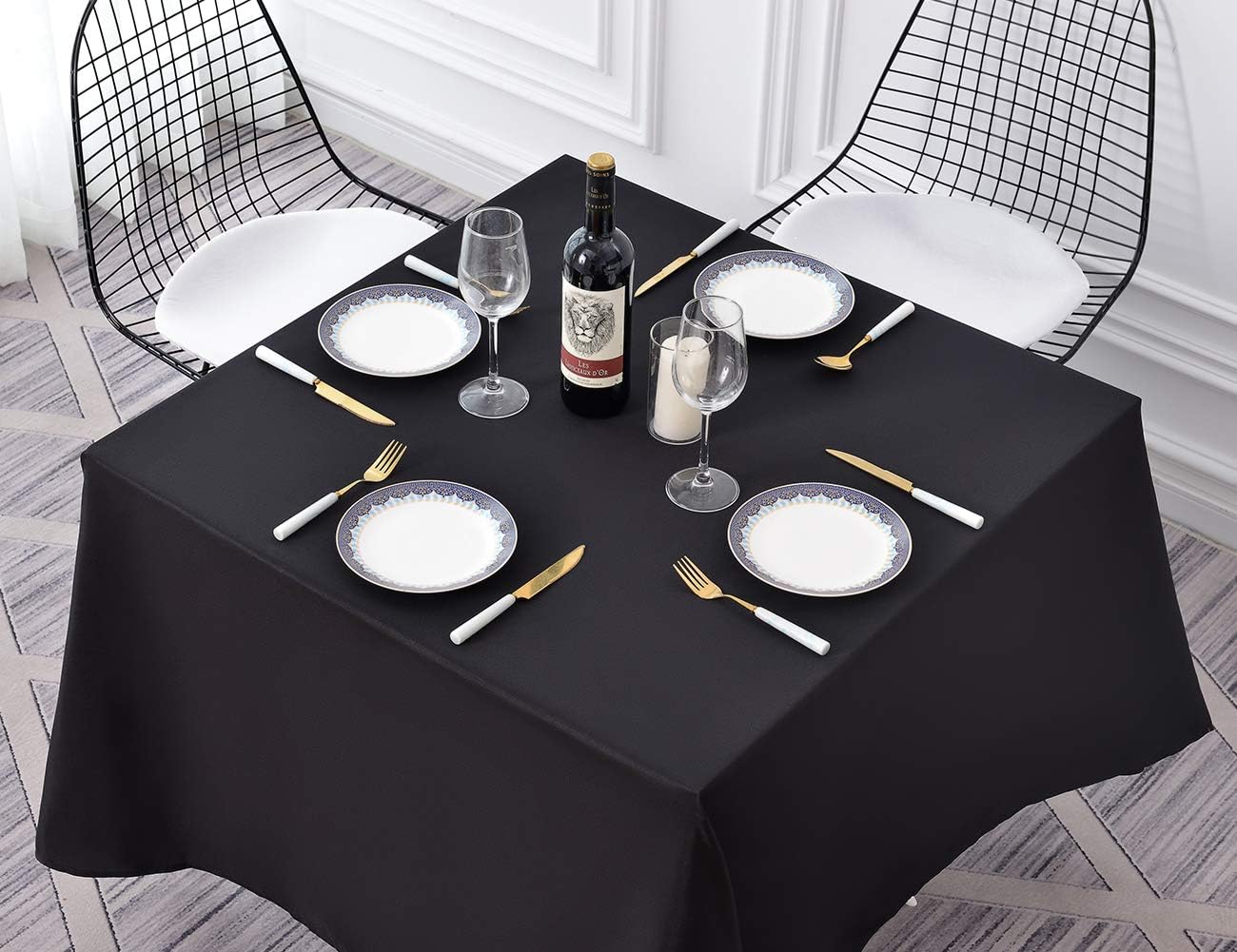 Surmente Square Tablecloth for Square or Round Tables 100% Polyester 70x70 Inch Table Cloth for Weddings, Banquets, or Restaurants (Black)