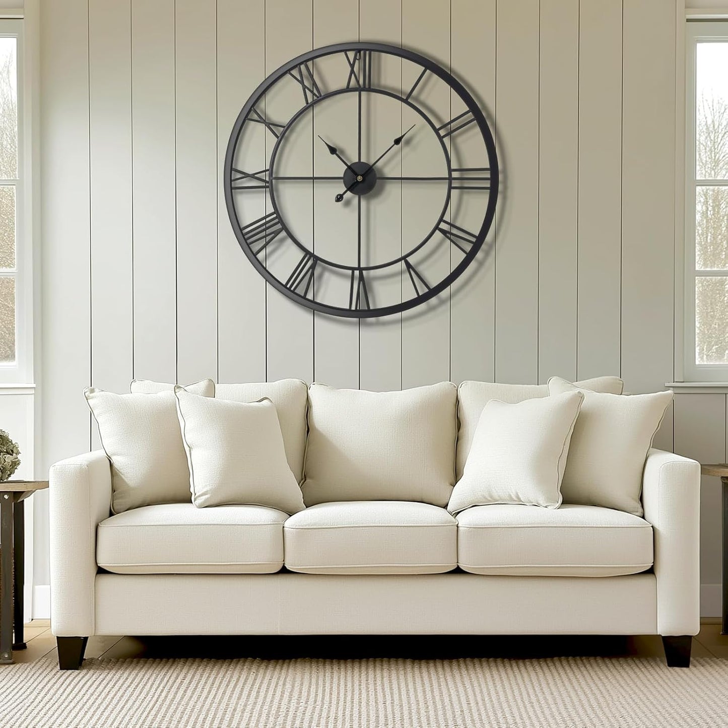 Tatub 32 Inch Large Wall Clock for Living Room Decor, Roman Numeral Modern Round Decorative Metal Large Wall Clock for Bedroom and Kitchen, Silent, Non Ticking, Battery Operated