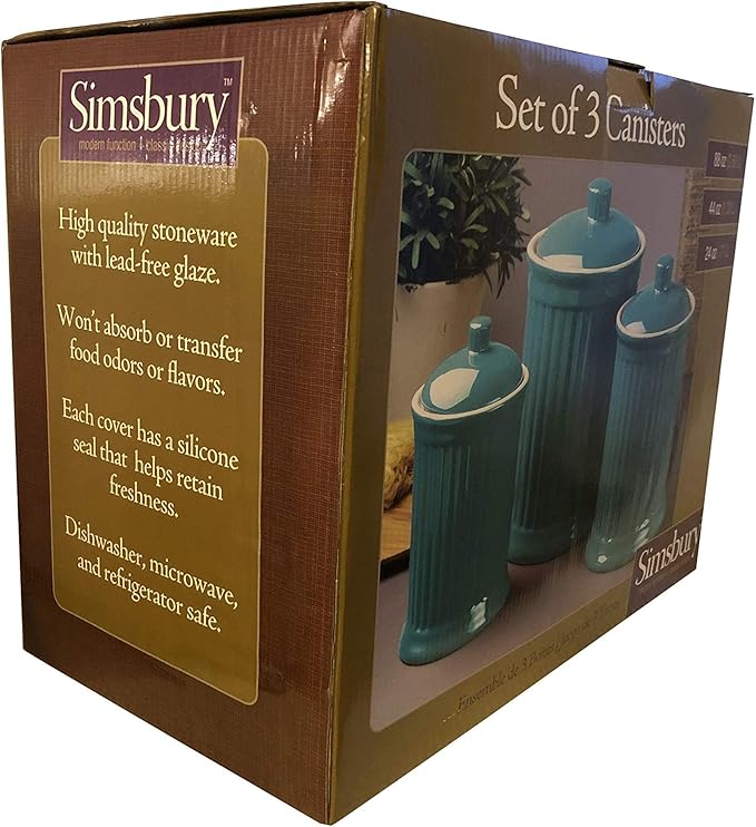 Omniware Simsbury 3-Piece Canister Set - Stoneware Kitchen Storage with Silicone-Sealed Lids, Lead-Free Glaze & Dishwasher Safe - Rustic Farmhouse-Style Flour & Sugar Containers (Black)