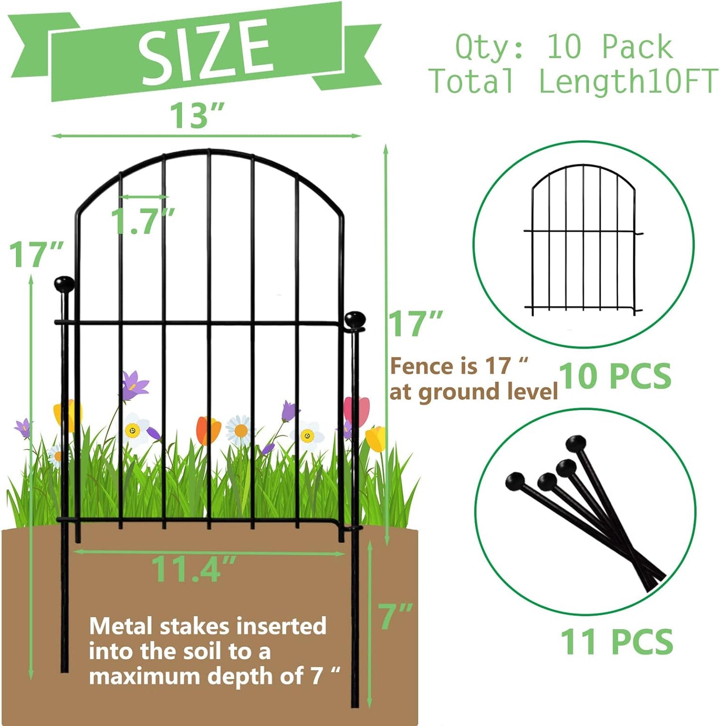 Decorative Garden Fence 17in x26ft, 26 Pack Rustproof Metal No Dig Fence Animal Barrier for Dog, Arched Flower Bed Edging Ornamental Wire Border Panel Fencing for Yard Patio Outdoor Decor