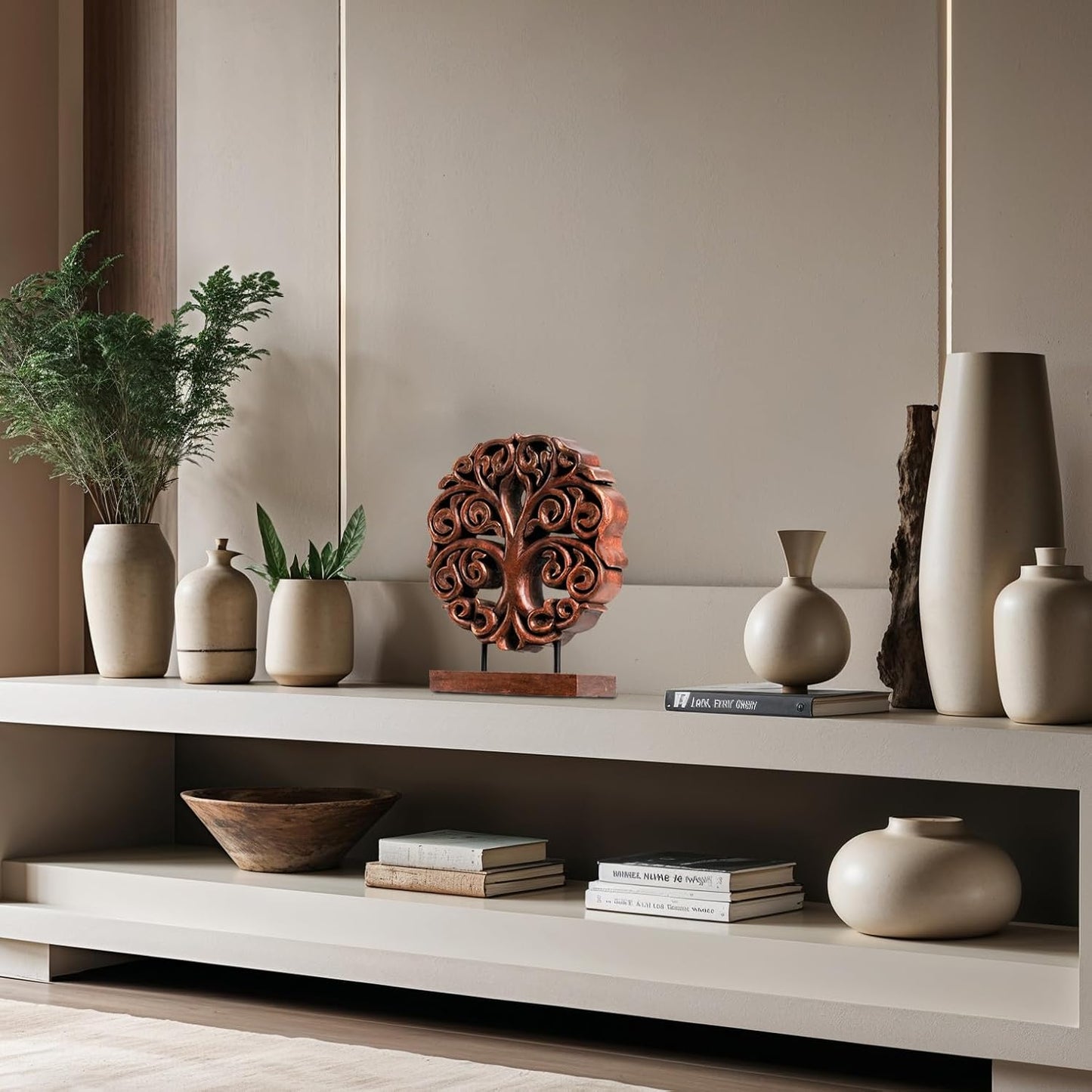 Decozen Solid Wood Tree of Life Sculpture - Home Decor, Living Room, Boho, Shelf, Coffee Table, Centerpiece Table Decorations, Mantle, Dining Table Centerpiece, Bathroom Shelf, Entryway, Farmhouse