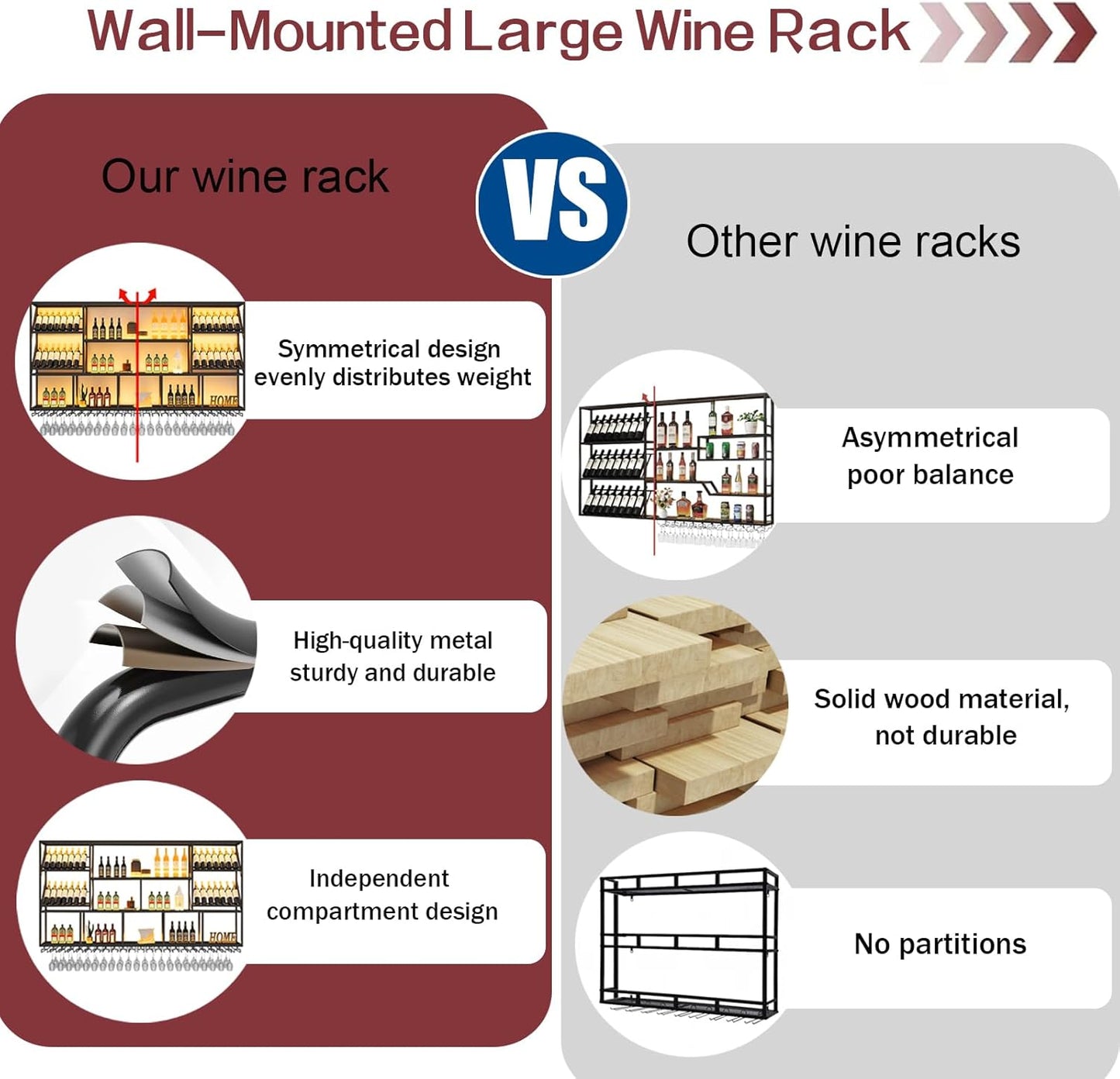 51Inch Wall Mounted Wine Rack, 3 Tiers Large Bar Shelves with 12 Glass Holder, Metal Wine Bottle Display Shelf, Modern Iron Liquor Shelf, for Kitchen Dining, Home Bar, Cellar (51.1" W)