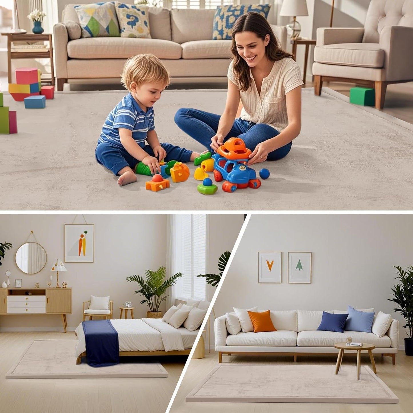 ACOMOPACK Baby Play Mat for Floor,1.3" Thick Memory Foam Area Rug for Living Room,Soft Velvet Crawling with Non-Slip Bottom for Kid,Toddler,79"×157" Tummy Time Nursery Rugs,Yoga（Beige）