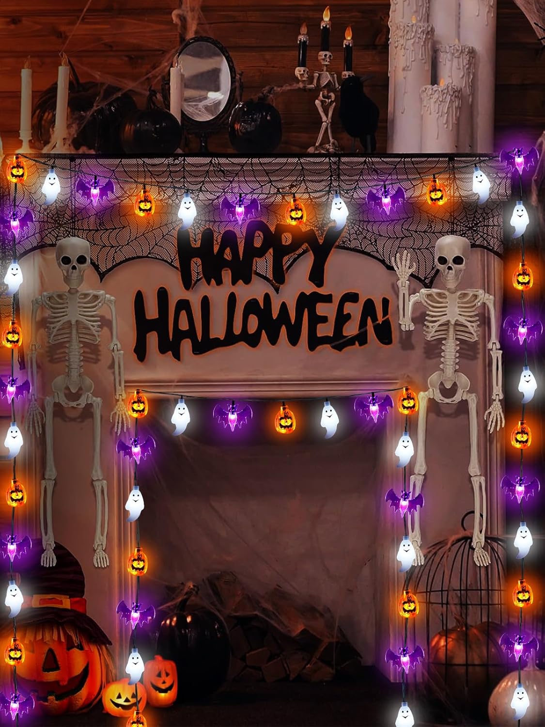 Halloween String Lights, 3D Pumpkin Bat Ghost Fairy Lights Battery Operated with Remote, 30LED Twinkle Light Waterproof 8 Modes & Timer for Halloween Parties Decorations Indoor Outdoor Windows Decor