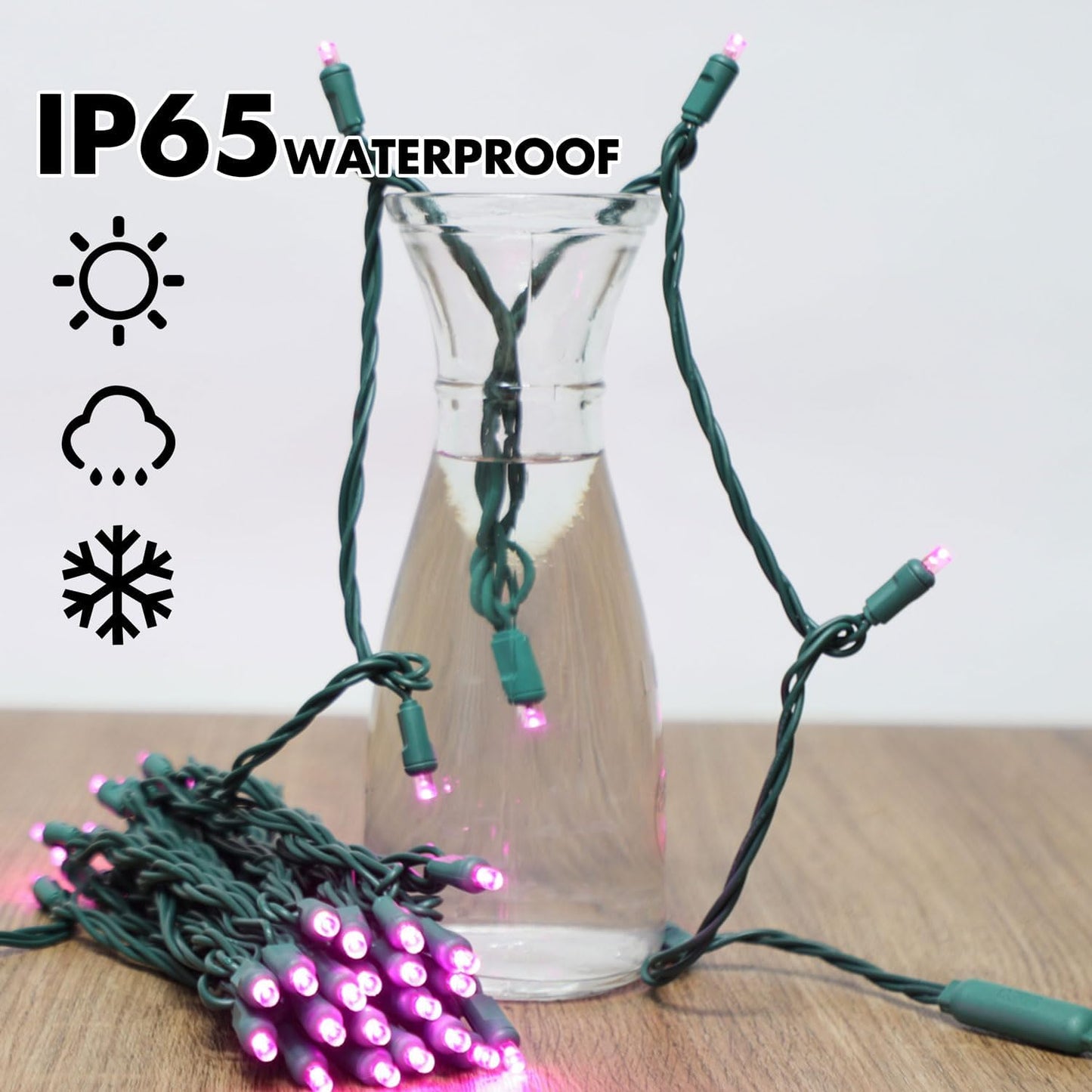 100Count (2pk of 50L) String Lights, LED Christmas Lights, 6" SPACING,Green Wire,Pink