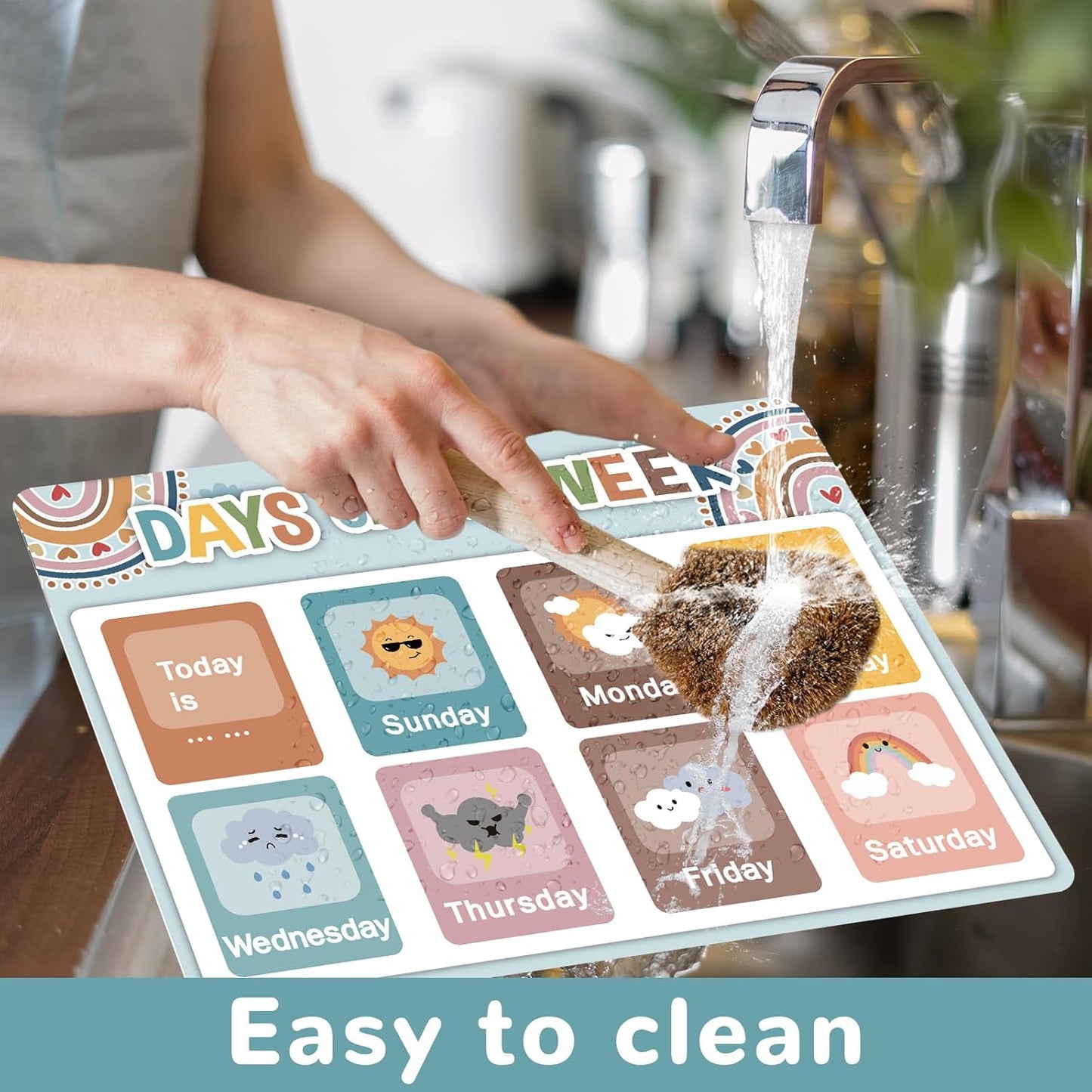 Educational Preschool Kids Placemats Set of 6 Boho Toddler Montessori Plastic Table Mats Non Slip Reusable Kids Place Mats Washable Table Decoration for Indoor Outdoor Party Kitchen Dining