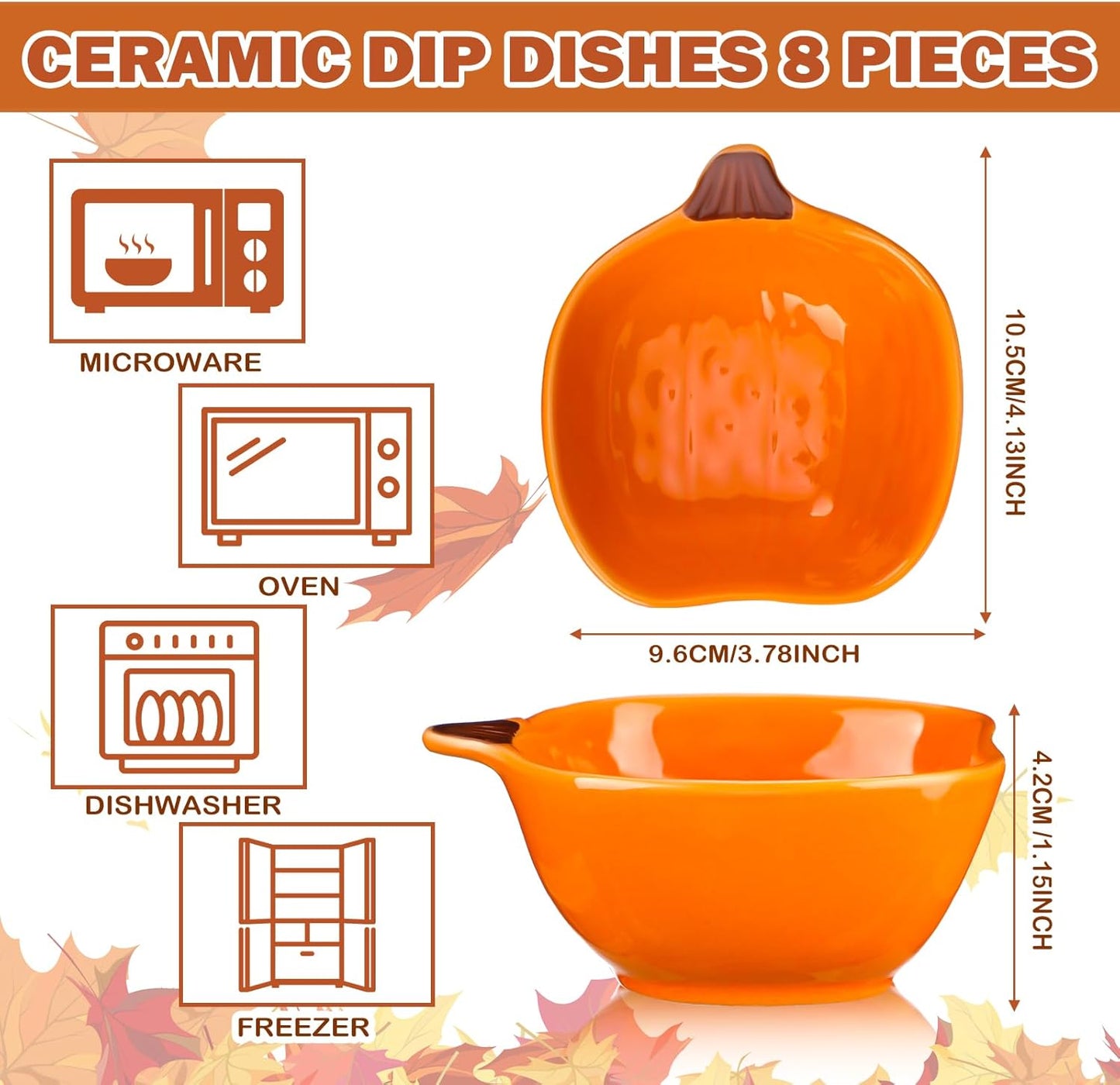 Dandat Fall Ramekins 6 oz Oven Safe Pumpkin Ceramic Ramekins Small Creme Brulee Dishes Dipping Pumpkin Baking Dish Shaped Bowl Plates for Serving Dip, Sauce, Condiments and Snack(8 Pcs)
