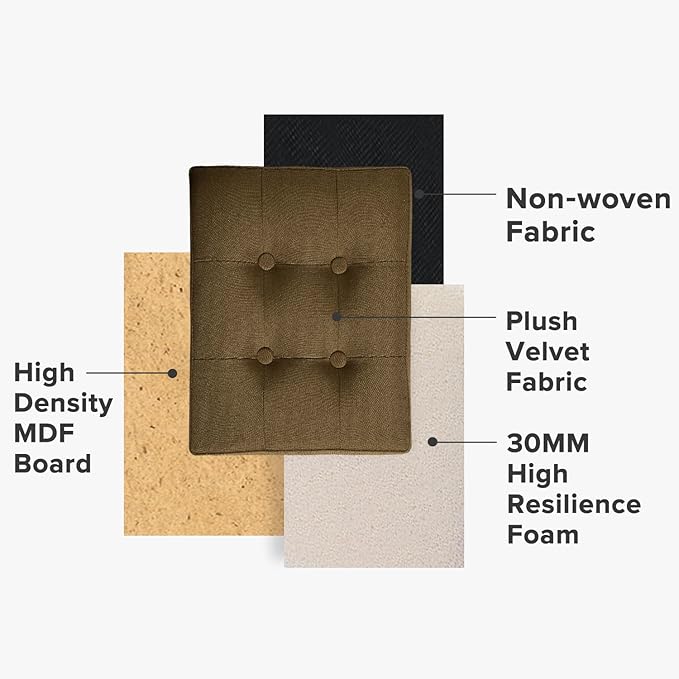 LINMAGCO Ottoman Storage Ottoman with Storage Small Foot Rest Stool Under Desk Stool Short Folding Footrest Linen Cloth Brown 16X12X12IN