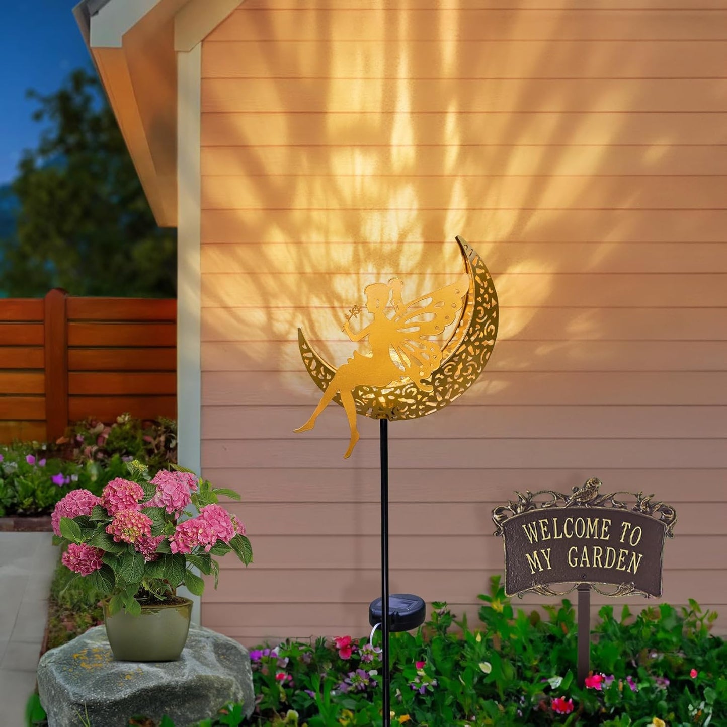 Fairy Moon Solar Lights Outdoor Garden Gifts for Mom Yard Decorations Stakes Lights, Waterproof LED Outside Backard Decor, Lawn Patio Ornaments, Mothers Day Birthday Gifts for Mom (Gold,1Pack)