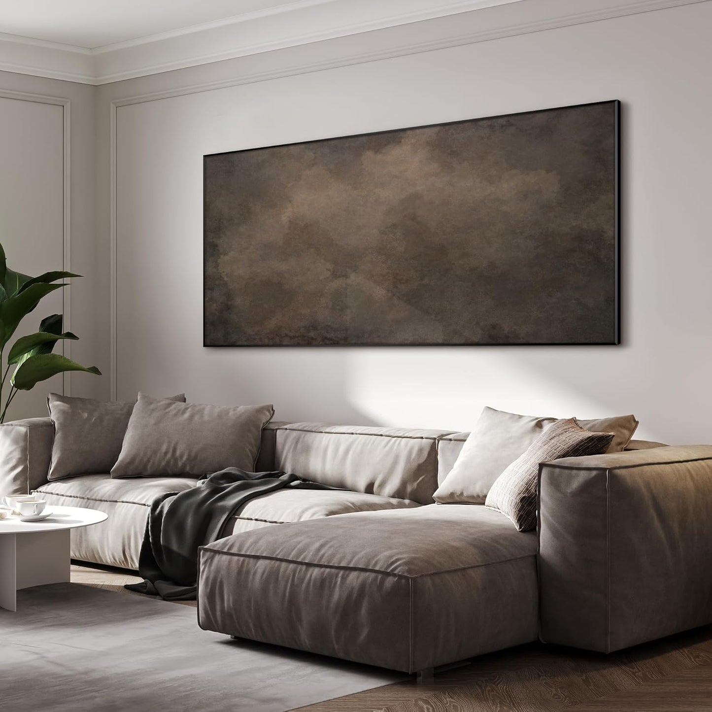 SIGNWIN 36"x72" Extra Large Framed Wall Art Neutral Cloudy Abstract Illustration, Soft Atmospheric Design for Home Living Room Bedroom Decor (Frame Assembly Required)