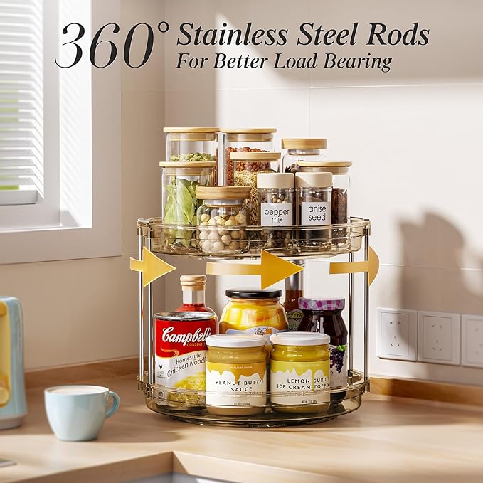 LAMU 2 Tier Lazy Susan Turntable Organizer 10.6'' Rotating Spice Rack Organization for Cabinet, Kitchen, Pantry, Countertop, Bathroom, Vanity, Medicine Cabinet Organizer, Amber