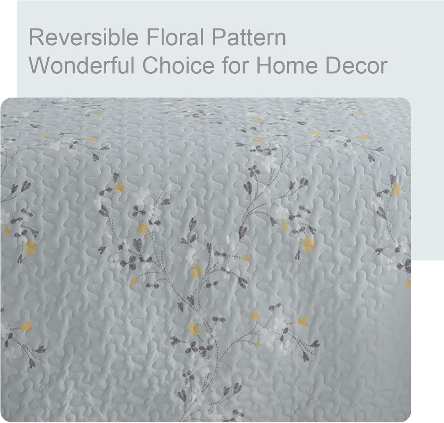 Exclusivo Mezcla Reversible Boho Quilt Set Queen Size, 3 Pieces Flowers Light Blue All Season Bedspreads, Ultra Soft Floral Coverlet Bedding Set with Printed Pattern (1 Quilt, 2 Pillow Shams)