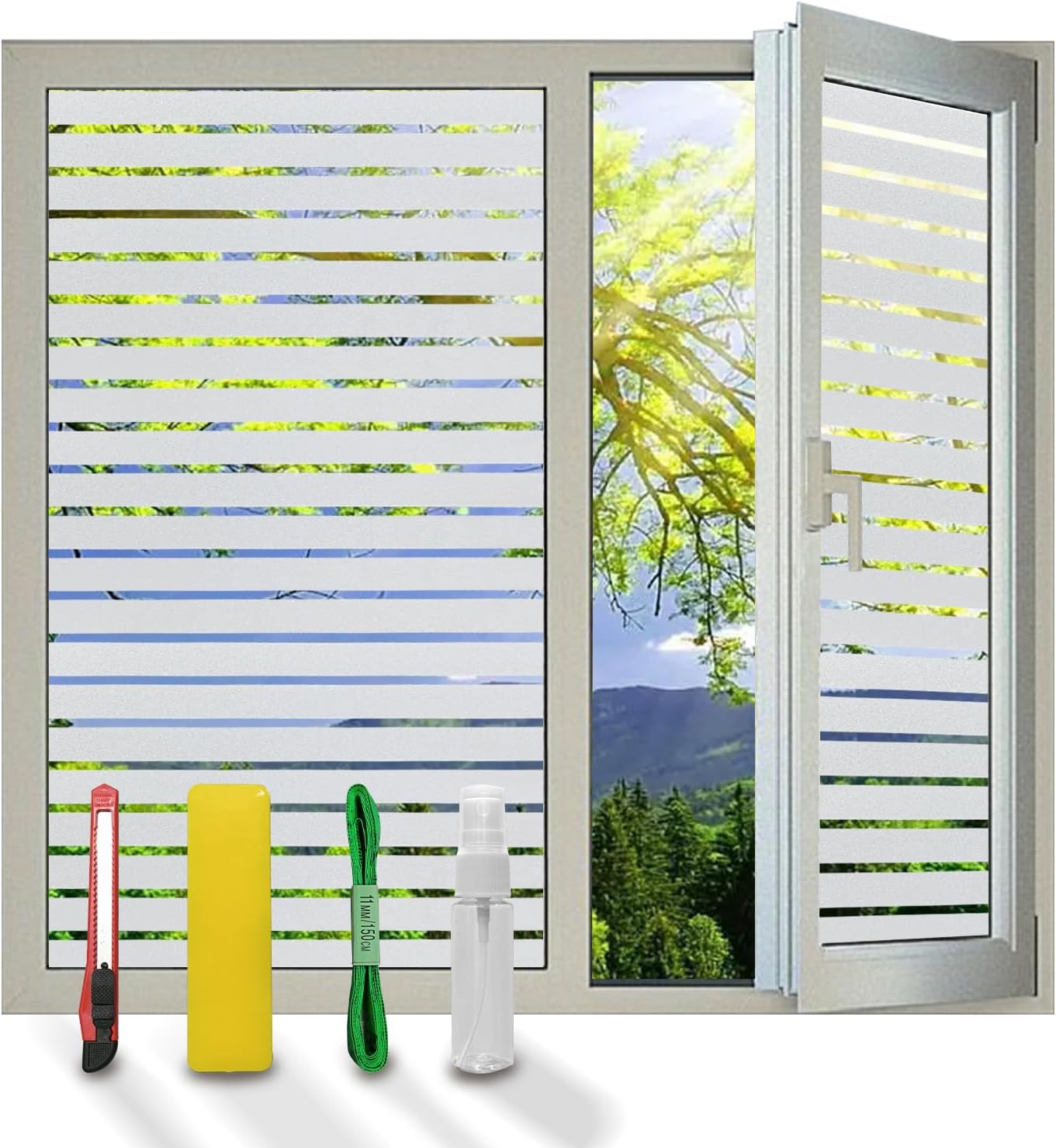 Window Privacy Film, Stripe Window, Film Static Cling, Anti UV, Heat Control, Ideal for Home Shower Office Glass Door (Stripes Pattern, 17.5X78.7Inch)