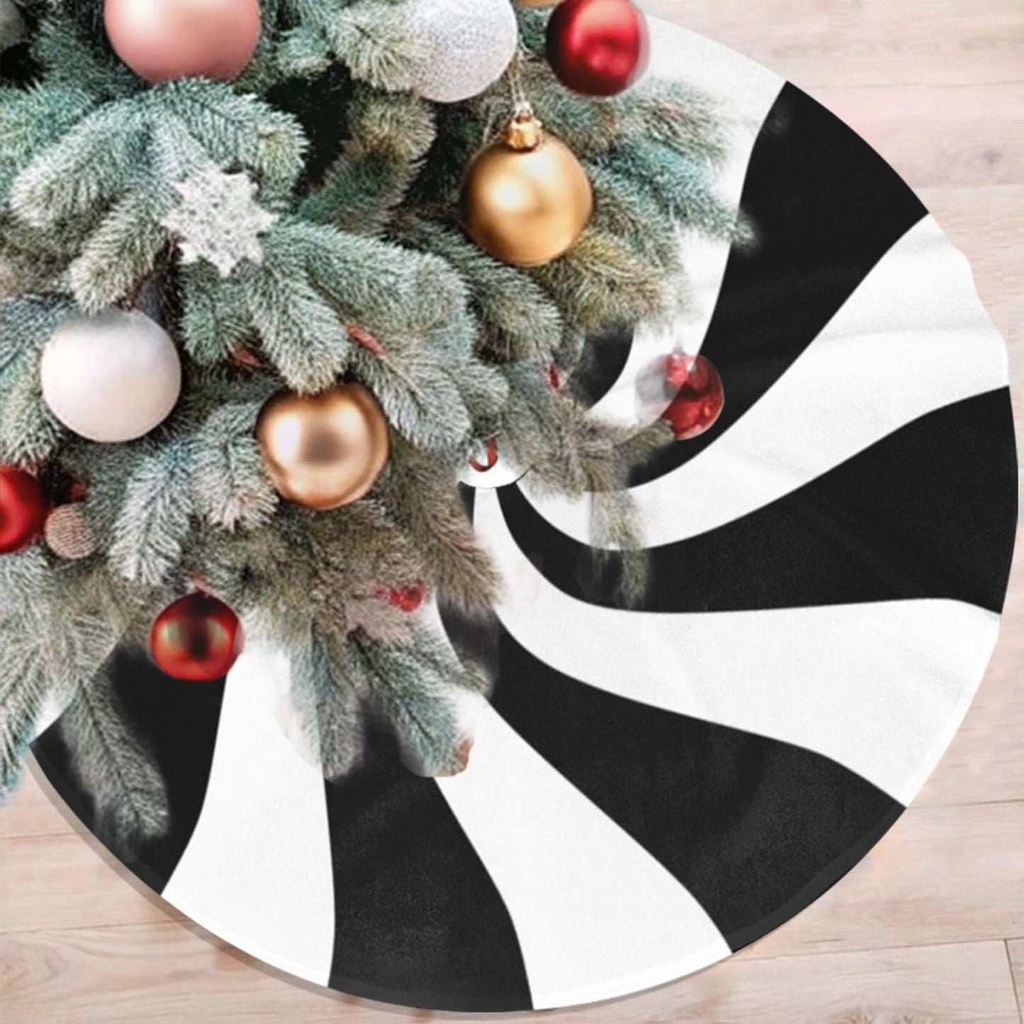 36" Black Sugar Swirl Candy Christmas Tree Skirt, Sweet Peppermint Tree Mat Base Cover for Xmas Festive Holiday Party Decoration Ornaments