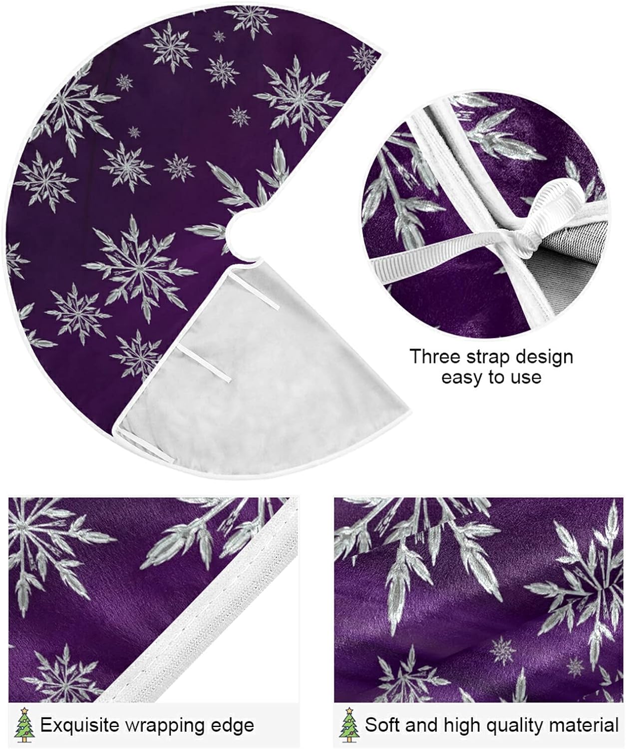 Christmas Snowflake Purple Tree Skirt, Seasonal Tree Mat Holiday Party Supplies Ornaments Indoor Outdoor Decorations for Tabletop Trees 47.2 Inches