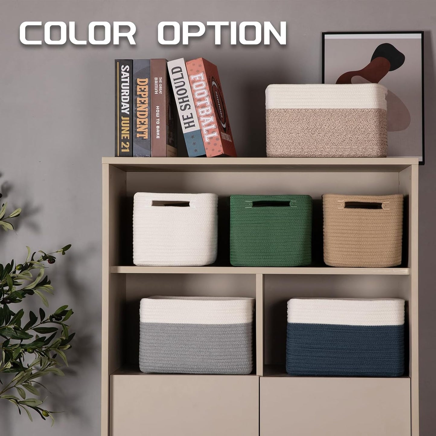 4 Pack Storage Baskets for Organizing, Woven Baskets for Shelves - Perfect for Toys, Books, Towels, and Clothes, Durable Gift Basket Bins Toy Storage, 12.7''L x9''W x7.8''H, Grey and White