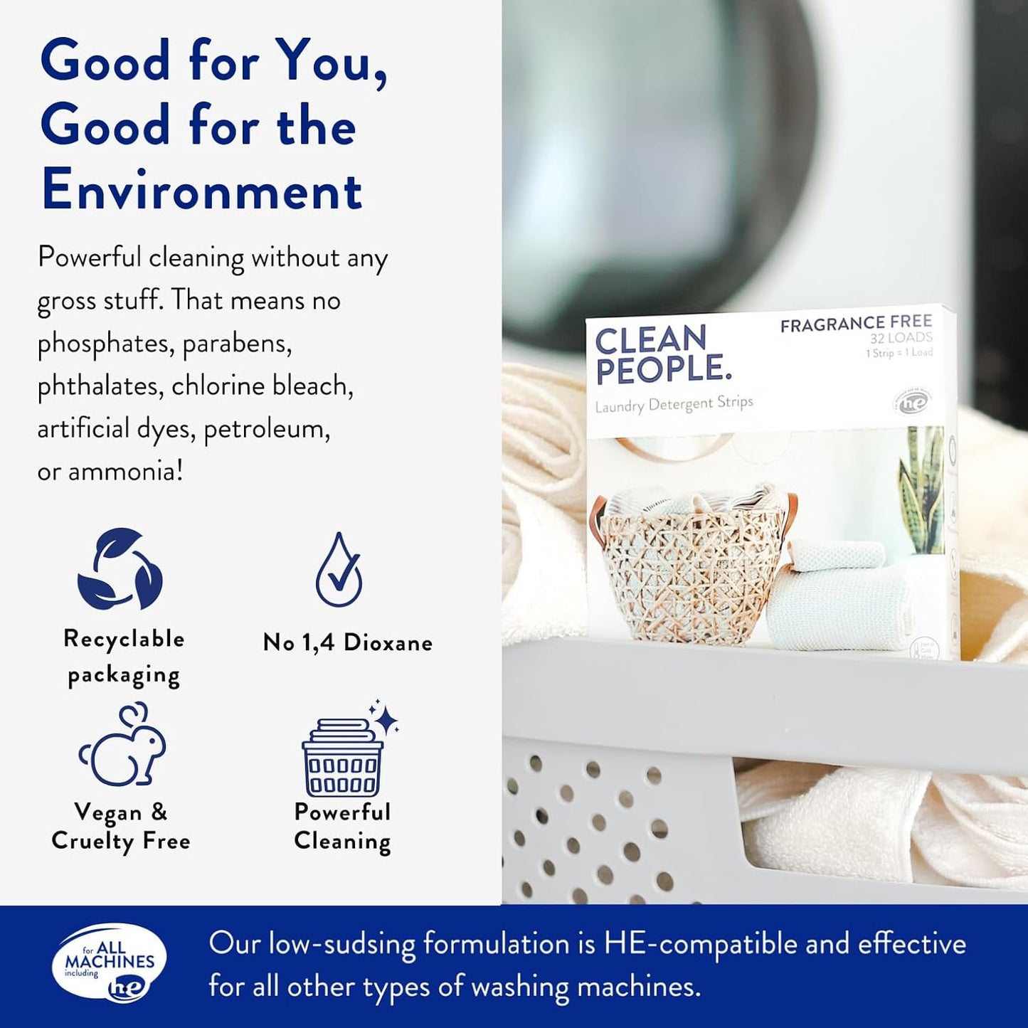 The Clean People Fragrance Free Laundry Detergent Sheets - Laundry Soap - Ultra Concentrated, Recyclable Packaging, Stain Fighting - Fragrance Free, 96 Pack