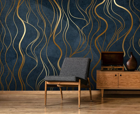 Simple Golden Lines Wall Mural Wallpaper for Bedroom 137" x 100"
