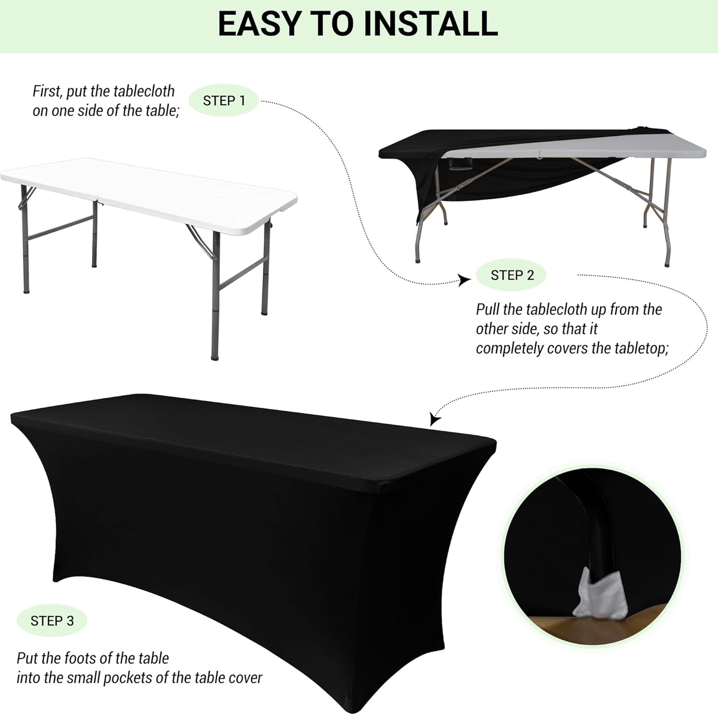 Obstal 6ft Stretch Spandex Table Cover for Standard Folding Tables - Universal Rectangular Fitted Tablecloth Protector for Wedding, Banquet and Party, 72L x 30W x 30H Inches, Silver, 2pc