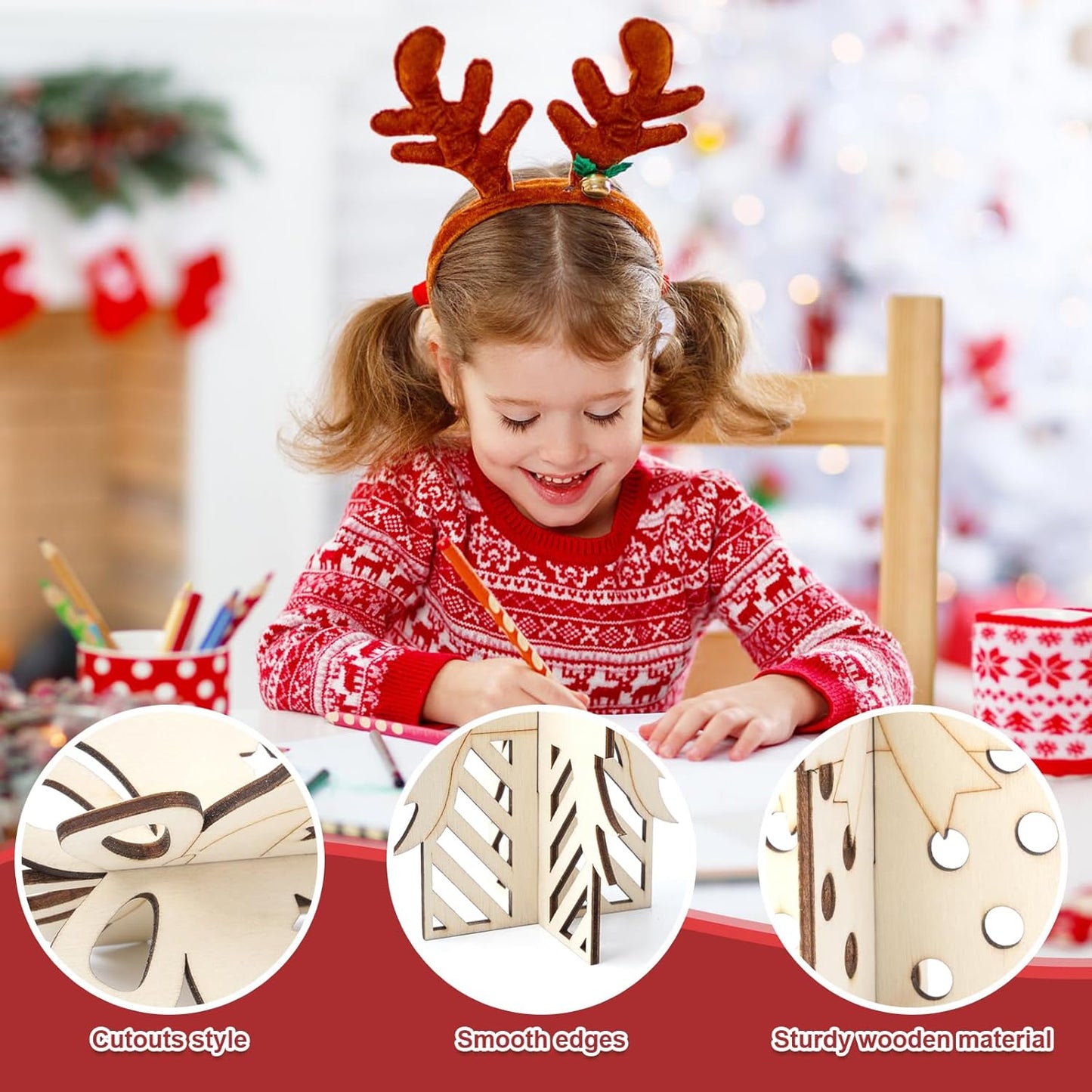 COCHIE DIY 3D Christmas Gift Box Wood Crafts to Paint for Kids Adults, Paintable Unfinished Wooden Slices for Craft, Xmas Gift Boxes Cutouts Ornaments for Painting Decorations (24 PCS)