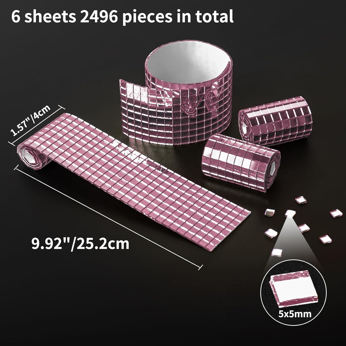 Art3dwallpanels 6 Pack Self Adhesive Glass Mirror Mosaic Disco Tiles Small Square Mirror Sticker for for DIY Disco Ball, Disco Cowboy Hat, Vase, Bottle, Interior Decoration, 2364 Pieces, Pink