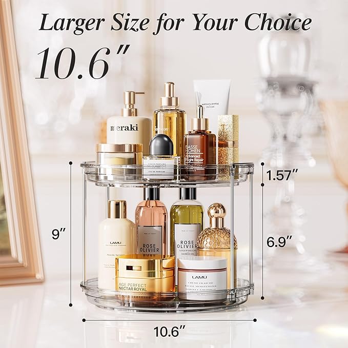 LAMU 2 Tier Lazy Susan Turntable Organizer 10.6'' Rotating Spice Rack Organization for Cabinet, Kitchen, Pantry, Countertop, Bathroom, Vanity, Medicine Cabinet Organizer, Grey