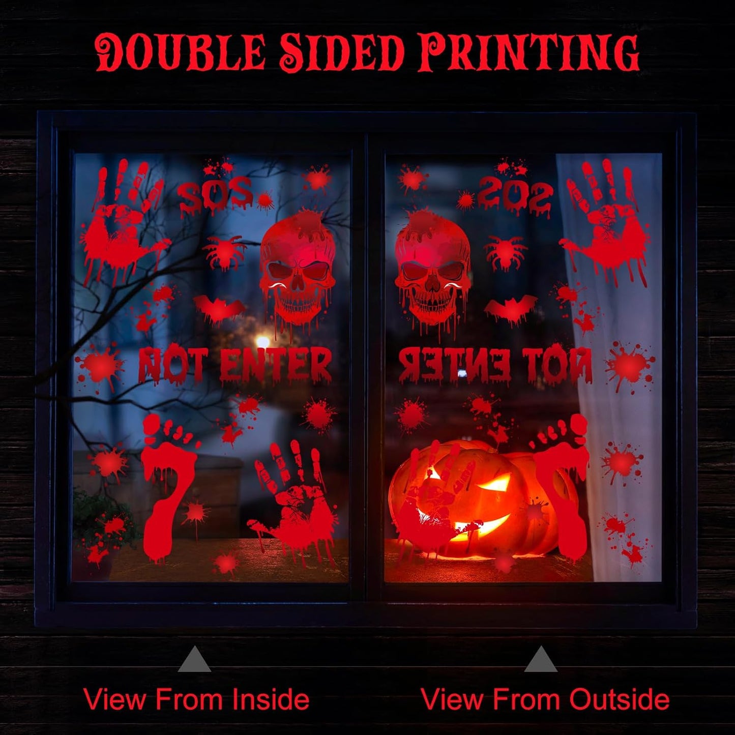 NEBURORA 6 Sheets Terror Bloody Handprint Footprint PVC Window Stickers Spooky Wall Decal and Floor Stickers for Halloween Decorations Party Decorations