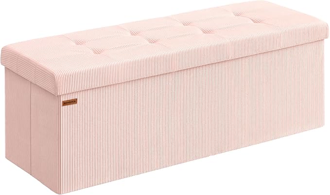 SONGMICS MAZIE Collection - Storage Ottoman Bench, Foldable Foot Rest, 15 x 43 x 15 Inches, End of Bed Bench, Storage Chest, Load 660 lb, Living Room, Bedroom, Entryway, Jelly Pink ULSF604R01