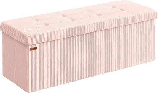 SONGMICS MAZIE Collection - Storage Ottoman Bench, Foldable Foot Rest, 15 x 43 x 15 Inches, End of Bed Bench, Storage Chest, Load 660 lb, Living Room, Bedroom, Entryway, Jelly Pink ULSF604R01