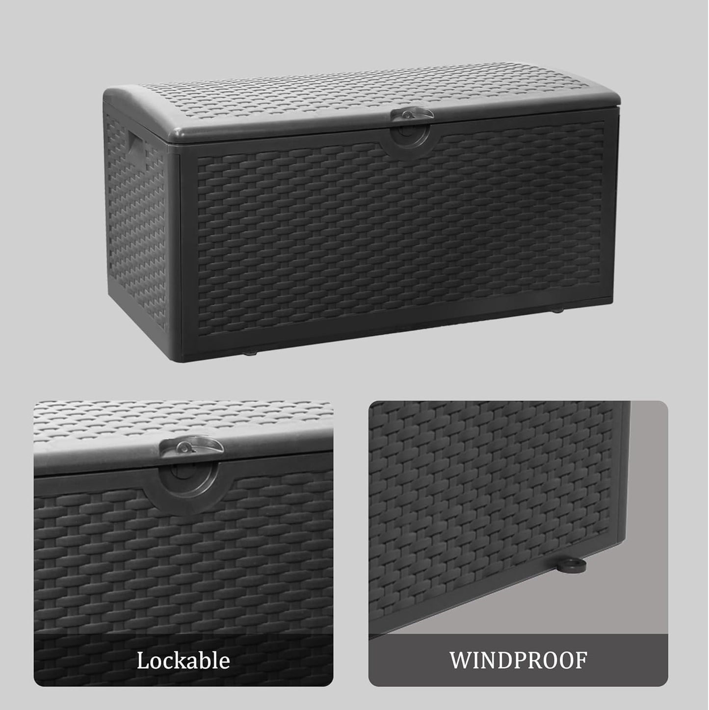80 Gallon Plus Outdoor Storage Box Waterproof Lockable Resin Deck Box Large, Patio Storage Bin for Pool Accessories Cushion Furniture, Garden Tools, UV-Resistant Outside Delivery Black