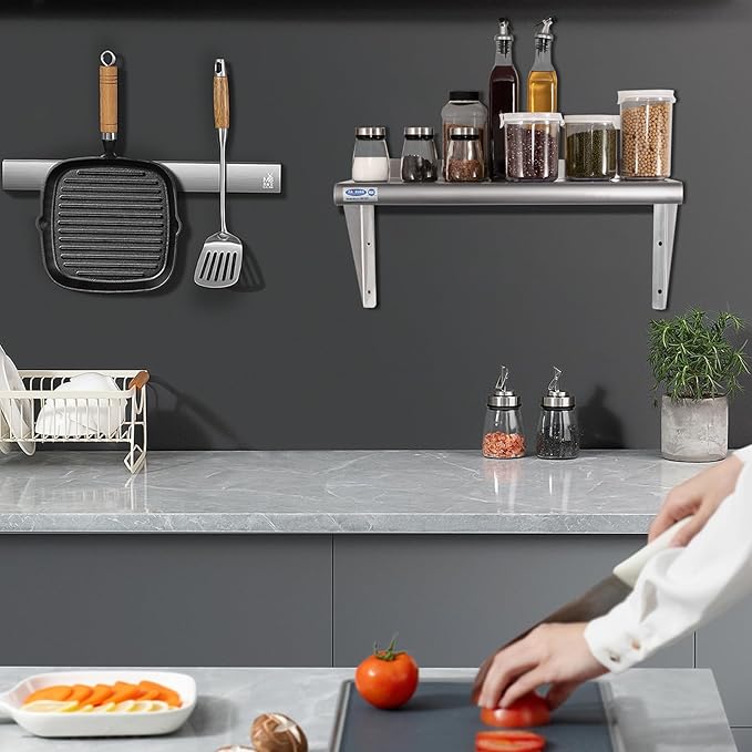 HARDURA Stainless Steel Shelf 14" x 24", 240lb Commercial Shelves Wall Mount Metal Shelving with Backsplash and Brackets for Kitchen, Restaurant, Laundry Room and Home