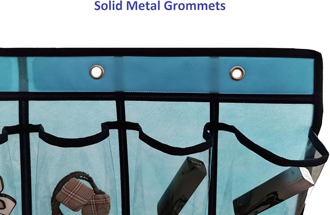 Classroom Pocket Chart for Phone Calculator Holder Over The Door Hanging Closet Jewelry Organizer with 30 Clear Pockets (Blue)