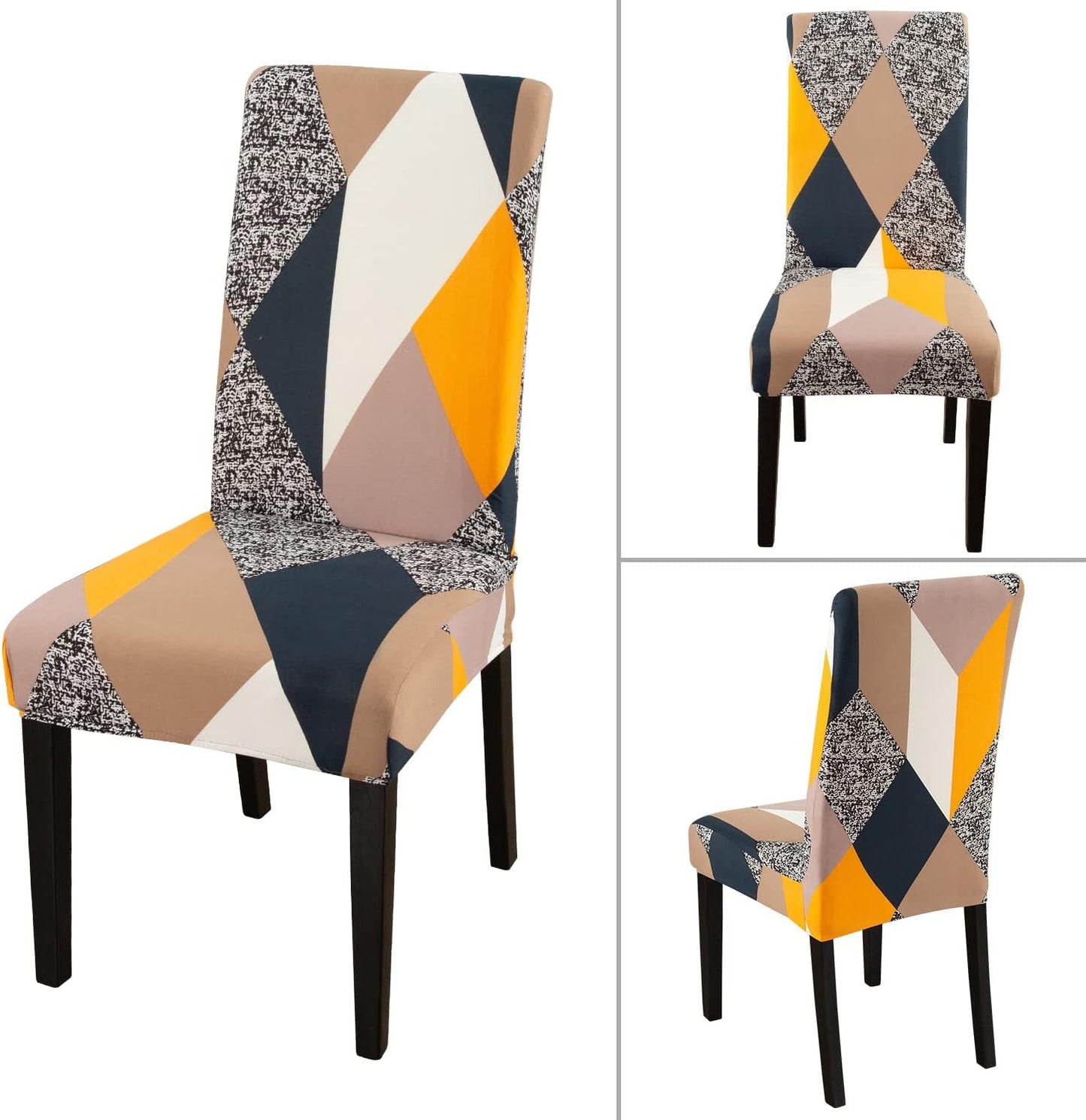 JQinHome Chair Covers for Dining Room 6 Pack,Magic Cube High Stretch Removable Washable Parsons Chair Slipcover for Home Party Hotel Wedding Ceremony (Geometric Patterns)