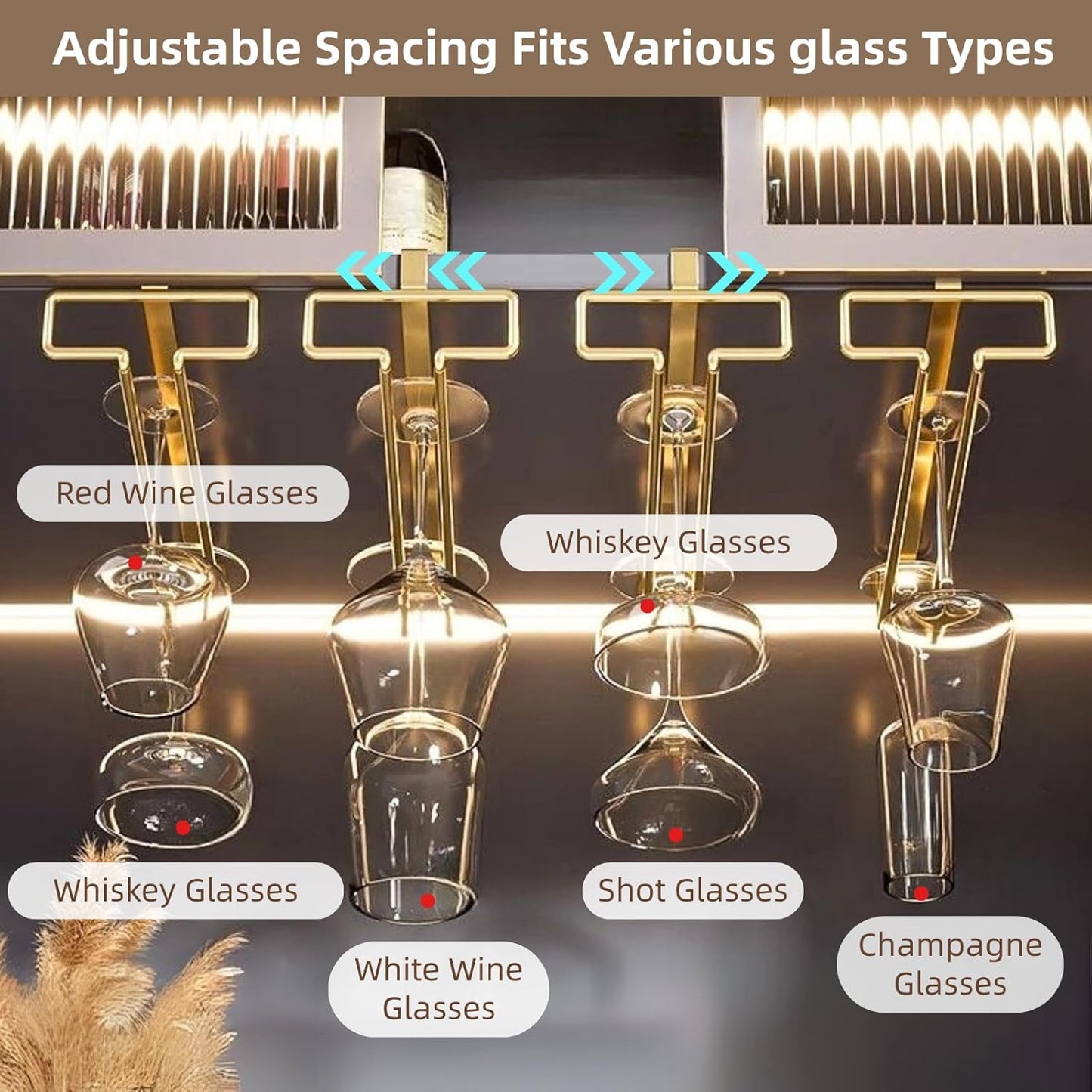 LINFIDITE Gold Under Cabinet Wine Glass Holder, 2 Pack, Space Saving, Easy Installation, Anti-Skid, Compact Design, Sturdy Materials, Affordable Gift