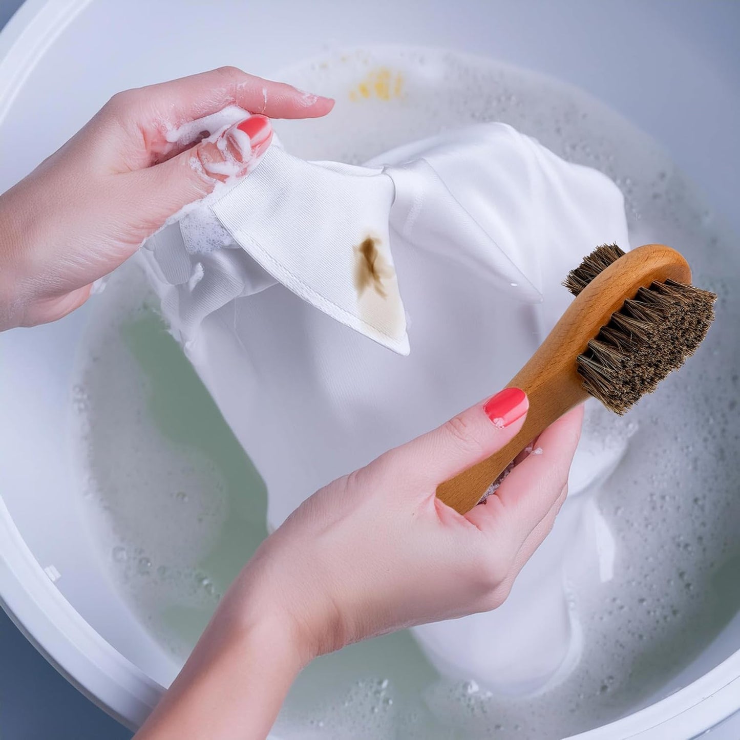 DUGATO Dual-Bristle Horsehair Laundry Stain Brush Set (2pcs) - Gentle & Tough Scrubbing for Clothes, Fabrics, Shoes - Pre-Wash Spot Treatment Tool