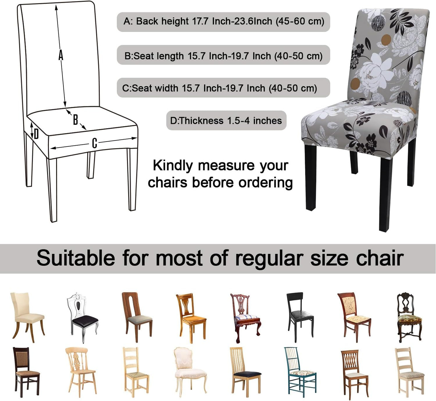 JQinHome Chair Covers for Dining Room Set of 6, High Stretch Removable Washable Parsons Chair Slipcover for Home Party Hotel Wedding Ceremony (Flower,6PCS)