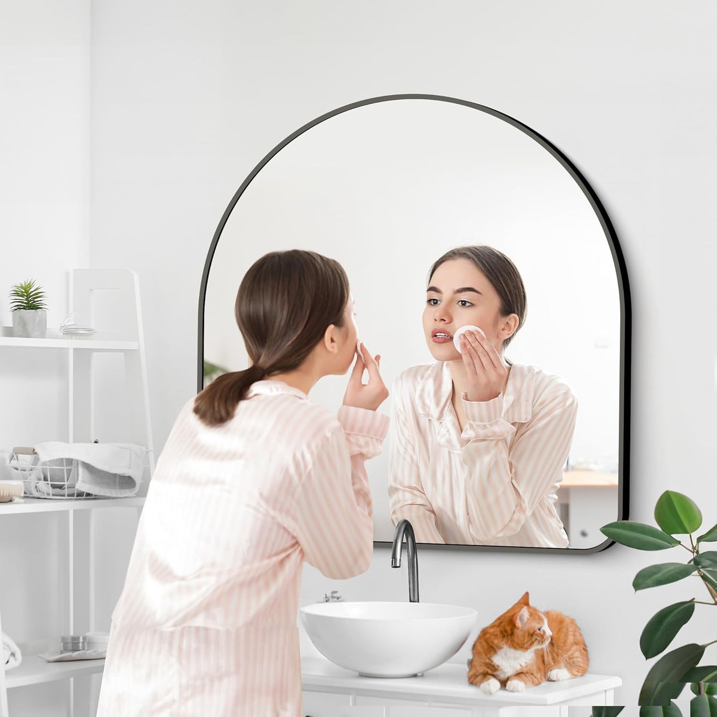 Arched Bathroom Mirror, 45"x45" Black Arched Mirror for Bathroom, Wall Mounted Mirror, Black Vanity Wall Mirror Metal Frame for Bedroom, Entryway, Living Room, Hanging or Leaning Against Wall