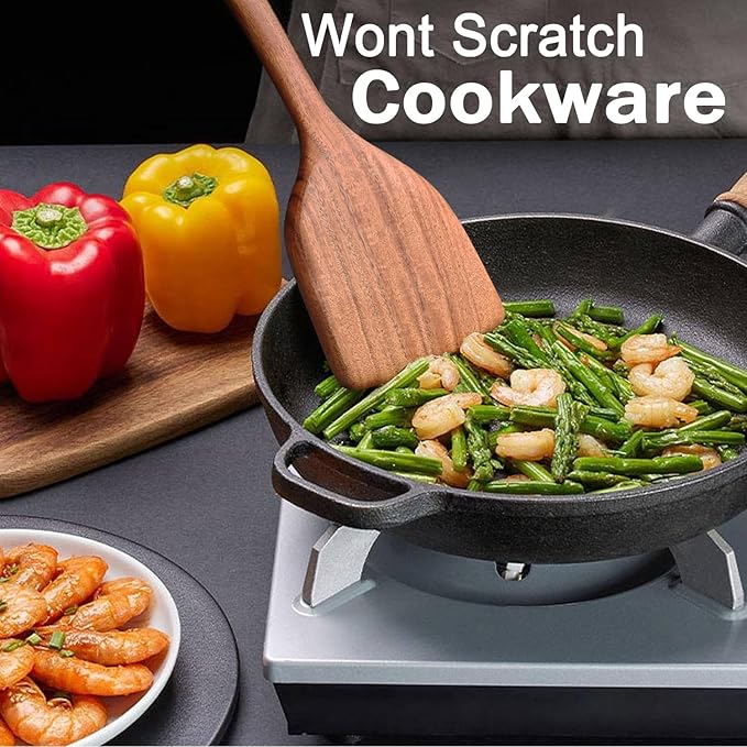 Wooden Spatulas for Cooking Non-Stick Kitchen Pan Toolset 2 PCS Set, Natural Teak Kitchen Utensils,Smooth Finish Utensils Fried Spatula,Turner Non-Stick Wooden Cooking Utensils