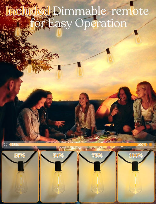 200FT Outdoor Lights for Patio – Dimmable String Lights for Outside with Remote – LED Hanging Lihgts Waterproof Shatterproof ST38 Edison Bulbs for Backyard Cafe Bistro Porch Christmas Party