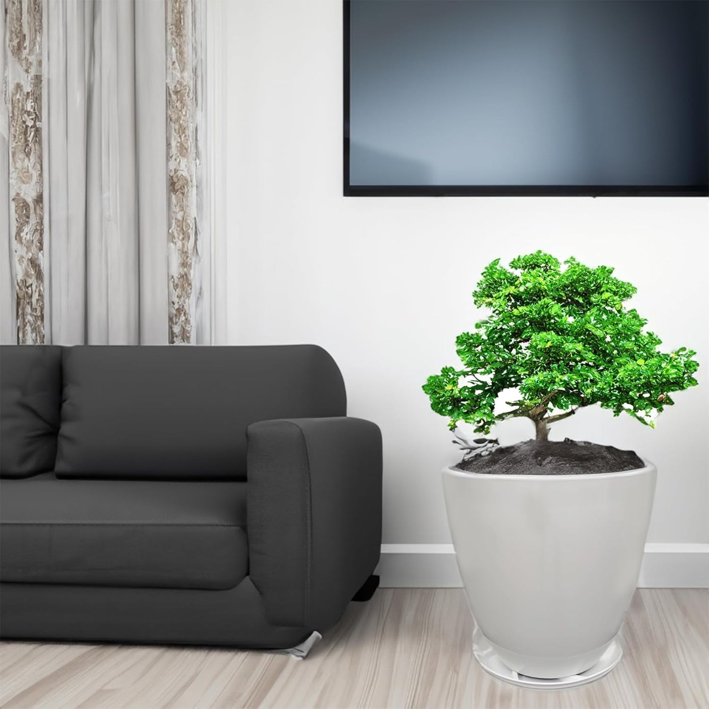 FixtureDisplays® 9.8" Diameter 11" Tall White Plant Pots, Plastic Flower Pots with Drainage Holes and Saucers for Indoor and Outdoor 15747-NF