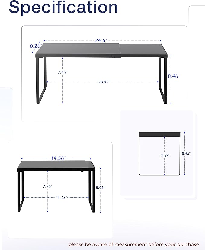 Nxconsu Cabinet Shelf Expandable Organizer Riser Rack for Kitchen Pantry Cupboard Under Sink Countertop Home Organization Extra Storage Space Saver Heavy Duty Metal Edgeless Design Black