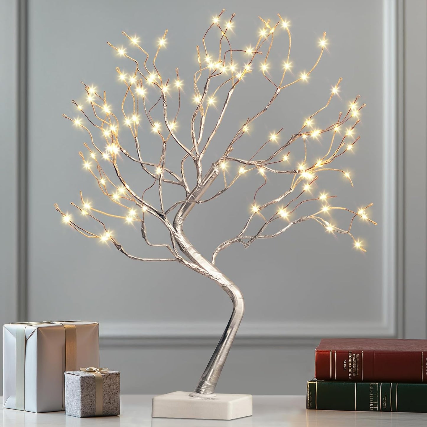 EAMBRITE Fairy Light Spirit Tree, 108 Led Lighted Birch Tree, 8 Modes Lighted Trees for Decoration Inside, USB & Battery Christmas Tree for Home Bedroom Desktop Indoor Xmas Decorations (Sliver)