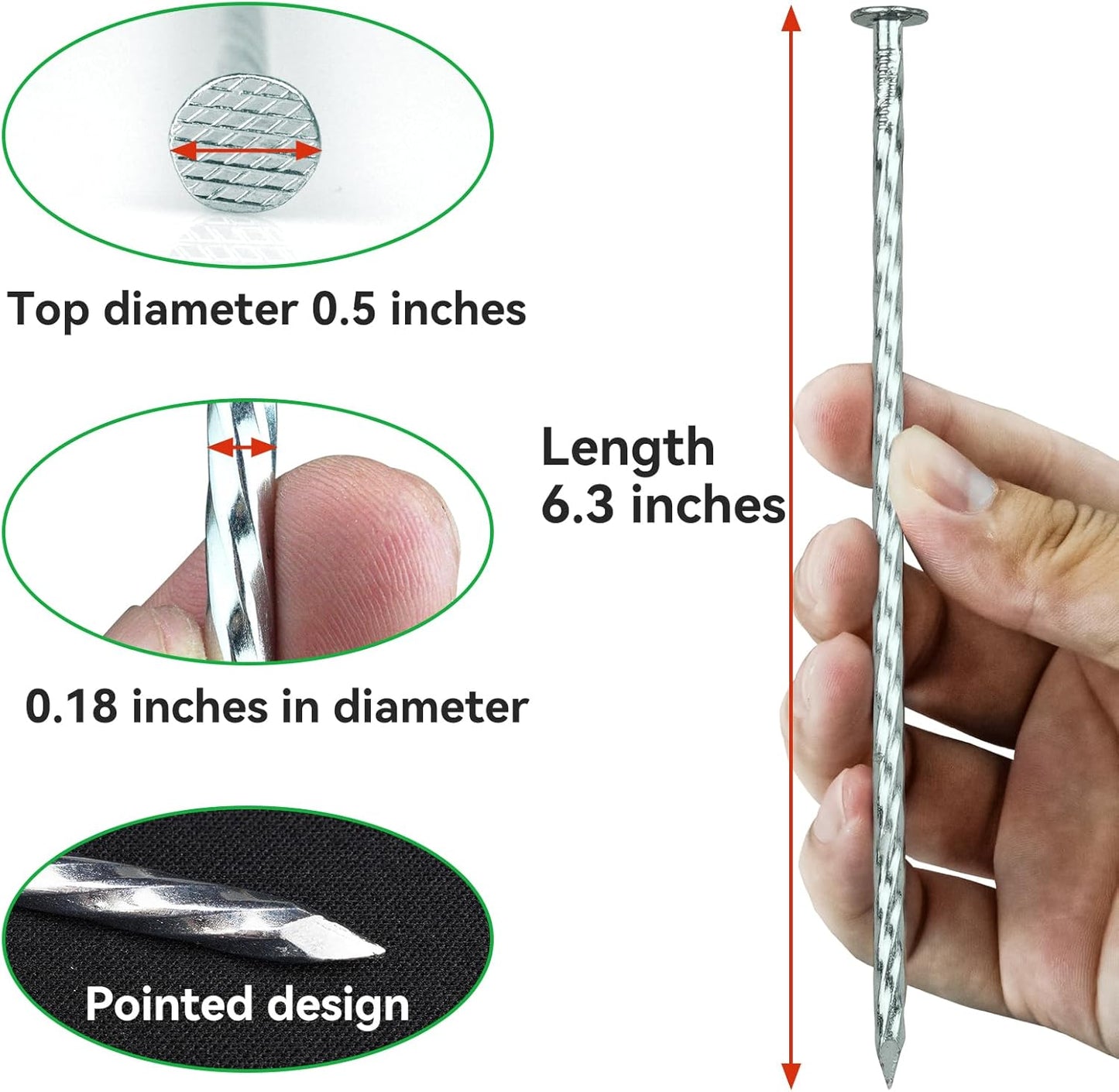 6.3-Inch Galvanized Heavy-Duty Landscape Stakes, (300-Pack) Spiral Metal Turf Spikes for Artificial Grass, Paver Edging, Weed Barrier, Securing Fences and More