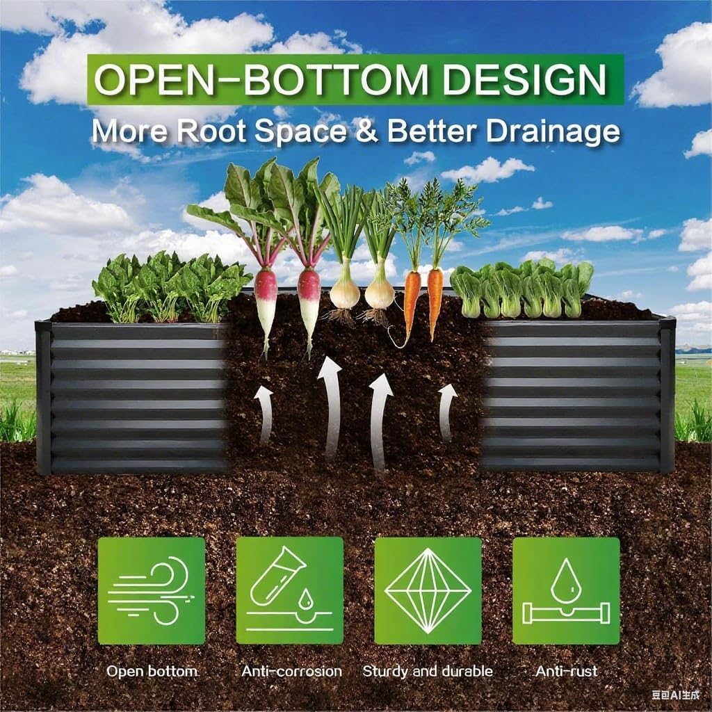 GARDMAX 6x3x1FT Raised Garden Bed Kit, Metal Planter Boxes Outdoor with Easy Assembly, Large Garden Bed for Vegetables, Fruits, Flower, Herbs Rectangle Dark Grey