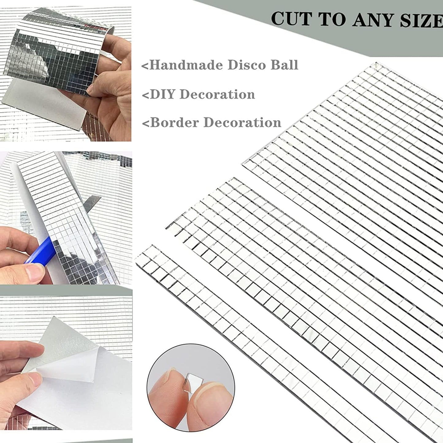 REDODECO 3500Pcs Real Glass Silver Mirrors Mosaic Tiles Sticker for Craft Square Glass Tiles Self Adhesive,5mm by 5mm (Silver, 3500PCS)