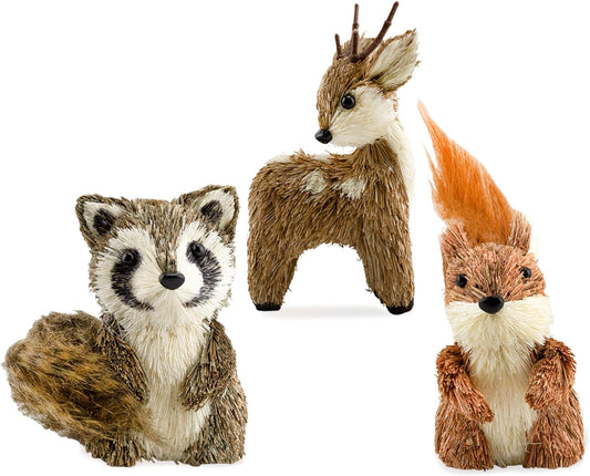 AuldHome Design Woodland Friends Figurines (Set of 3, Deer/Raccoon/Squirrel); Forest Animals Decor for Fall, Christmas, Winter and Themed Decor or Parties
