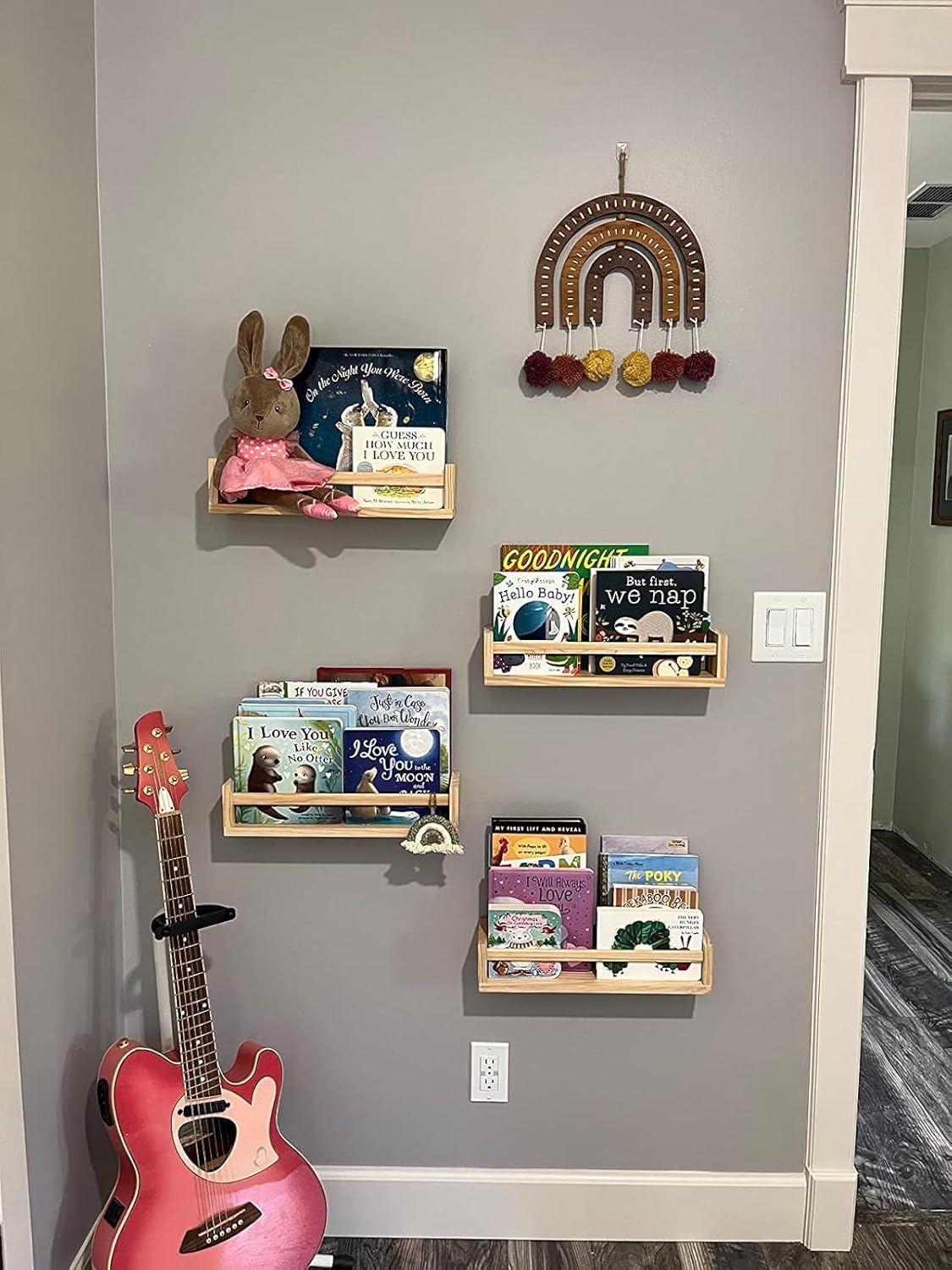 Gneric Floating Shelves for Wall, Burlywood Nursery Book Shelves, 15.7 inch Kids Bookshelf, Wall Shelves for Living Room Bedroom Decor,Kitchen Spice Rack,Bathroom Storage Rack(4 Pack)