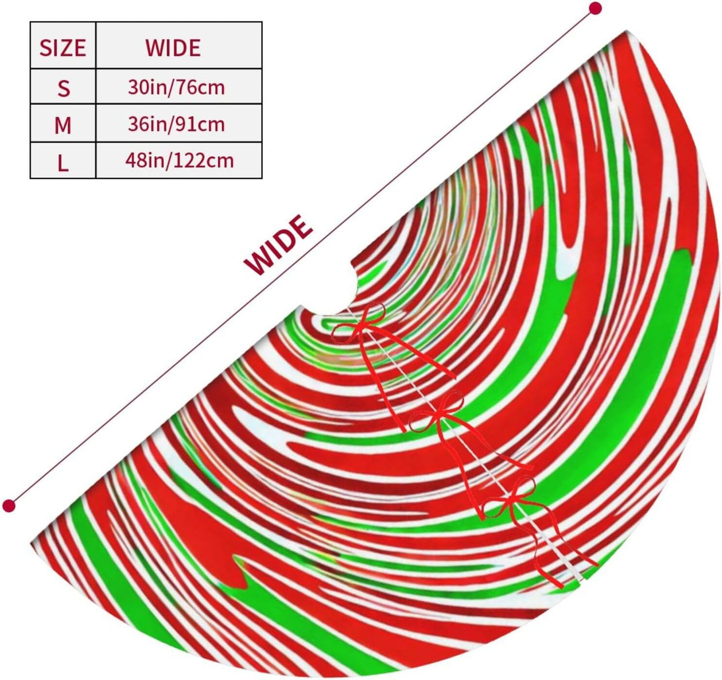 36" Red and Green Swirl Christmas Tree Skirt Sweet Peppermint Candy Tree Mat Base Cover for Xmas Festive Holiday Party Decoration Ornaments